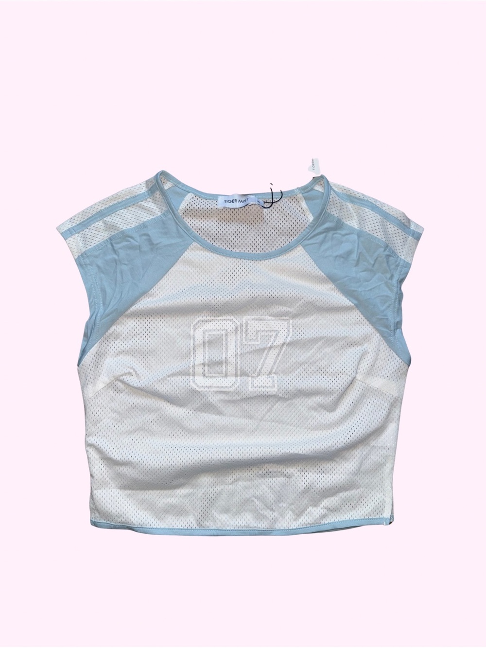 Tiger Mist Light Blue & White Mesh Athletic Crop Top